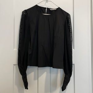 Stradivarius black shell top with sheer sleeves and button detail cuff